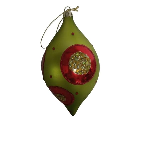 🎄Vintage Glass Teardrop Ornament Red Green Glitter Finial 6" Holiday Decor✨ - Picture 12 of 12